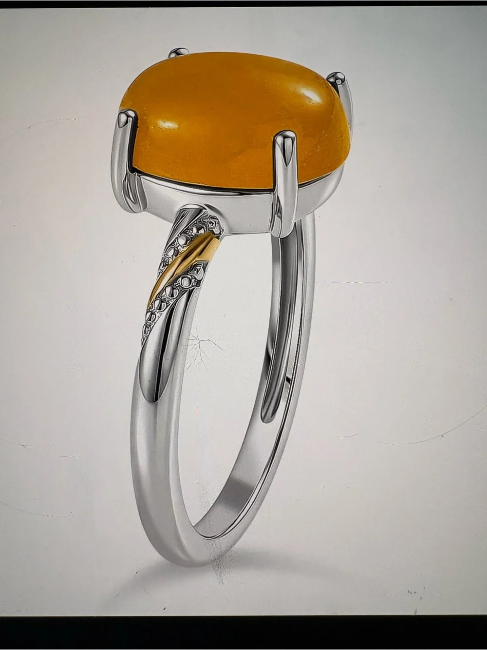 Yellow Jade D’Joy Cabochon Gemstone Ring in Silver Band Sz 5